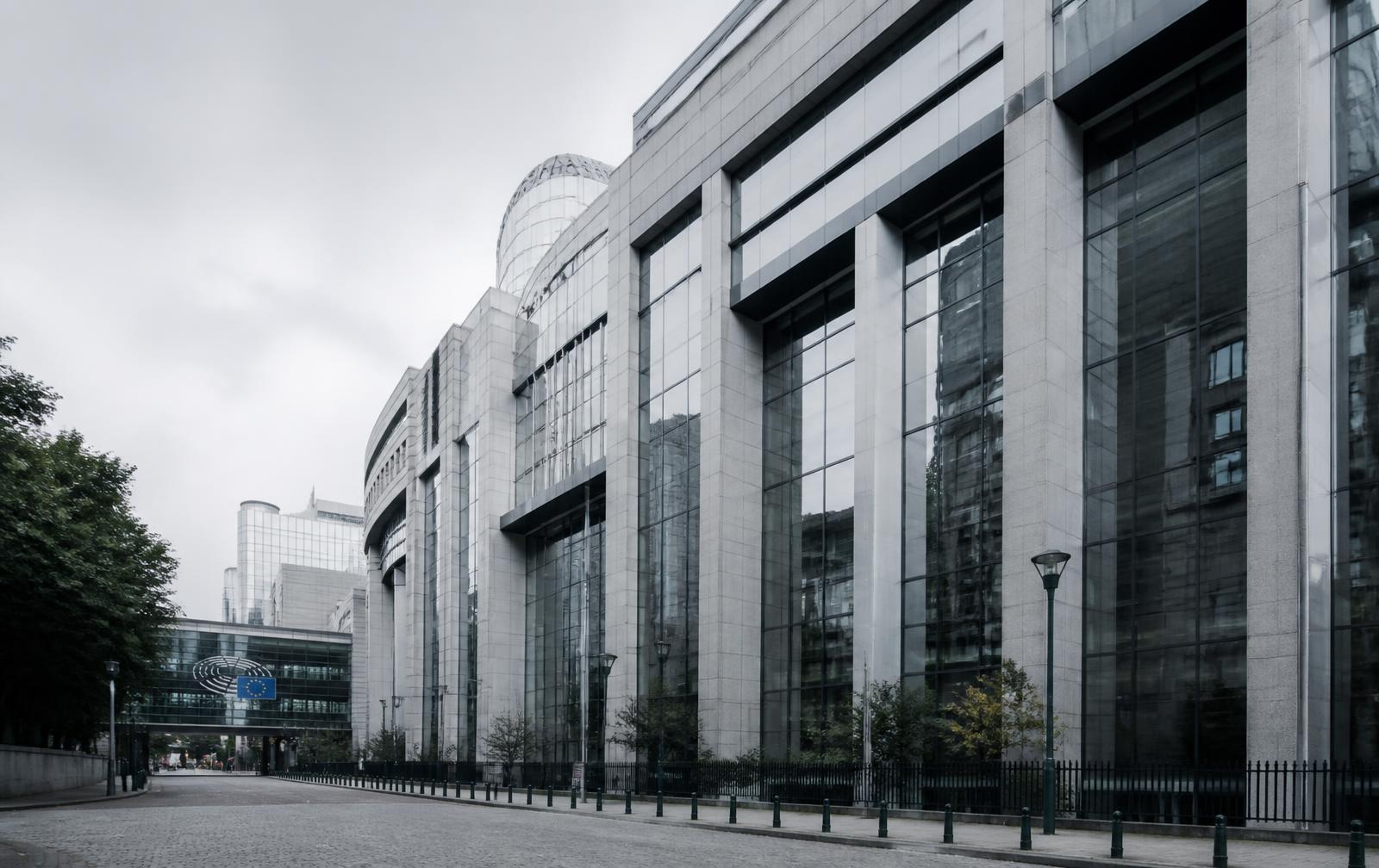 European institutional buildings in Brussels under overcast light