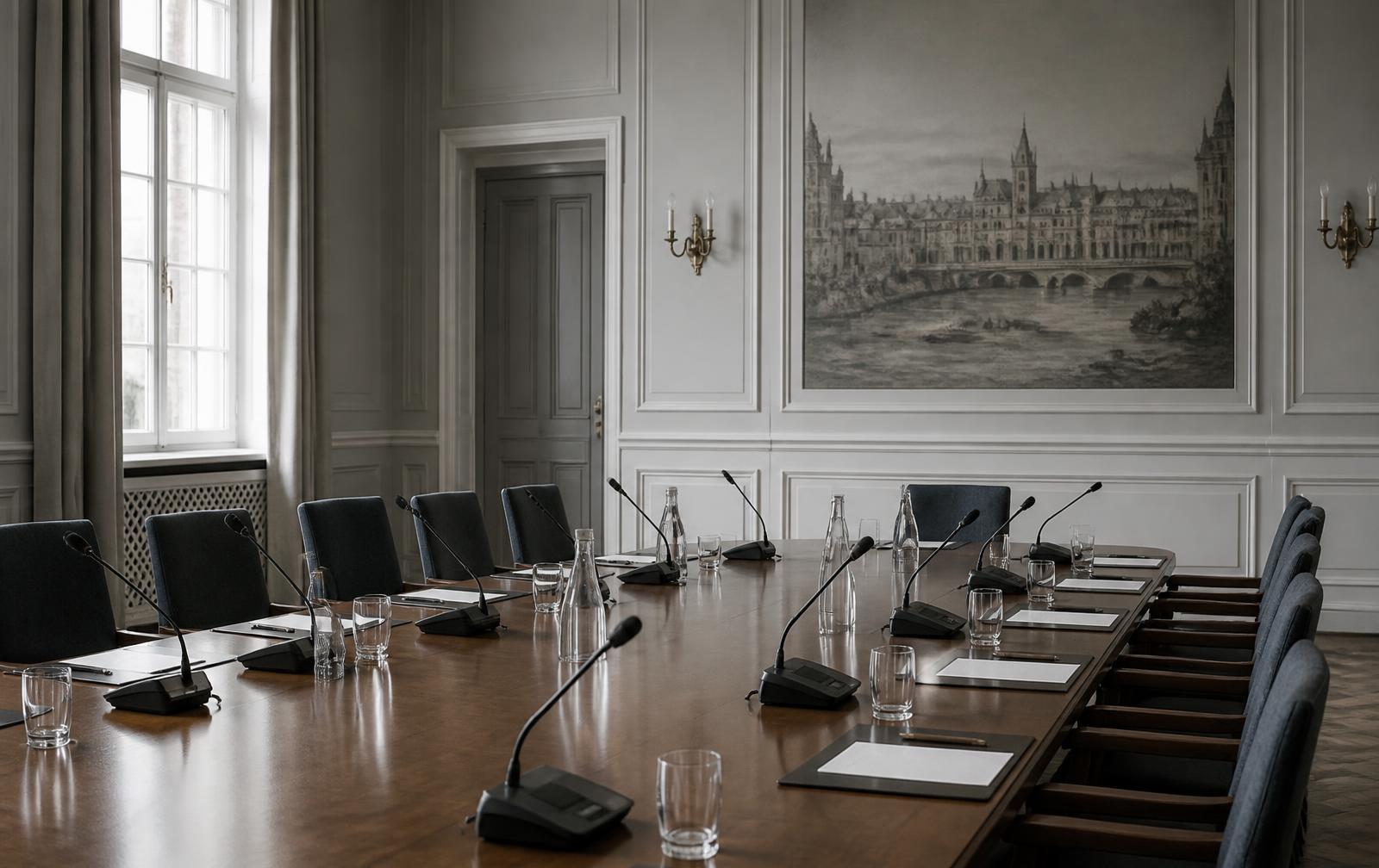 Conference room prepared for an expert round-table discussion